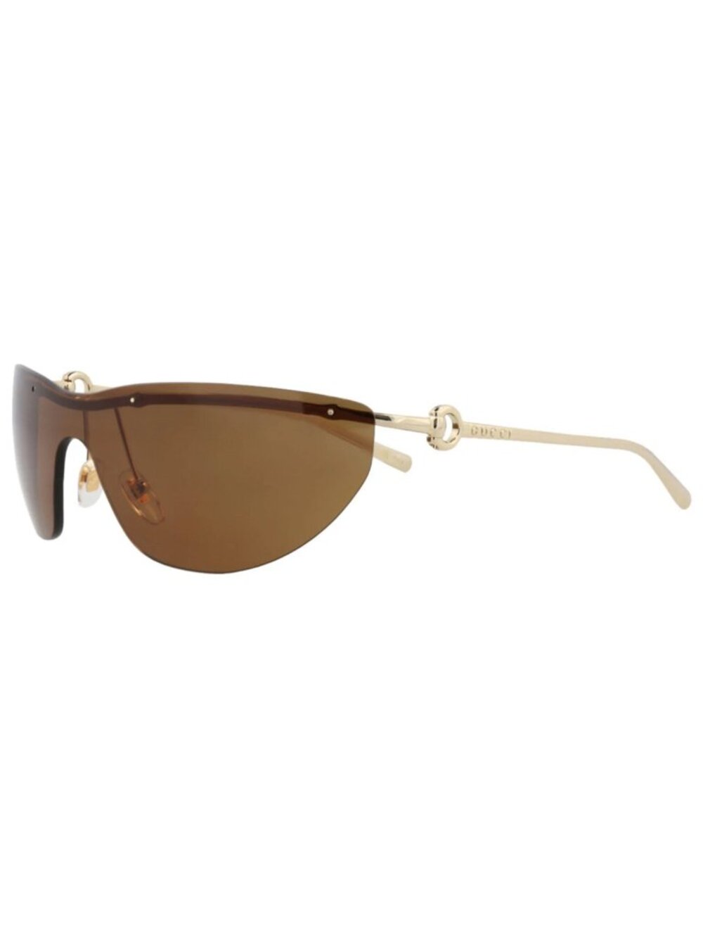 New Gucci Women's Sunglasses Shield Wrap Metal Frame Gold Gold Brown
